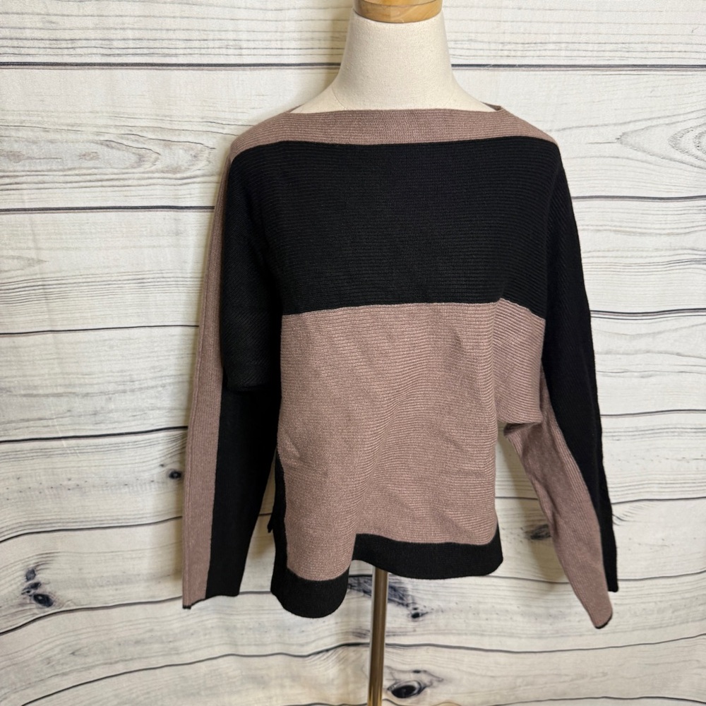 White House Black Market Black and Brown color block Sweater